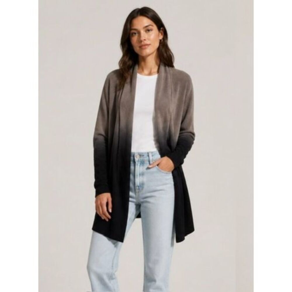 Barefoot Dreams CozyChic Lite Cardigan Women S/M Taupe Black Ombre Island Wrap - Picture 1 of 9